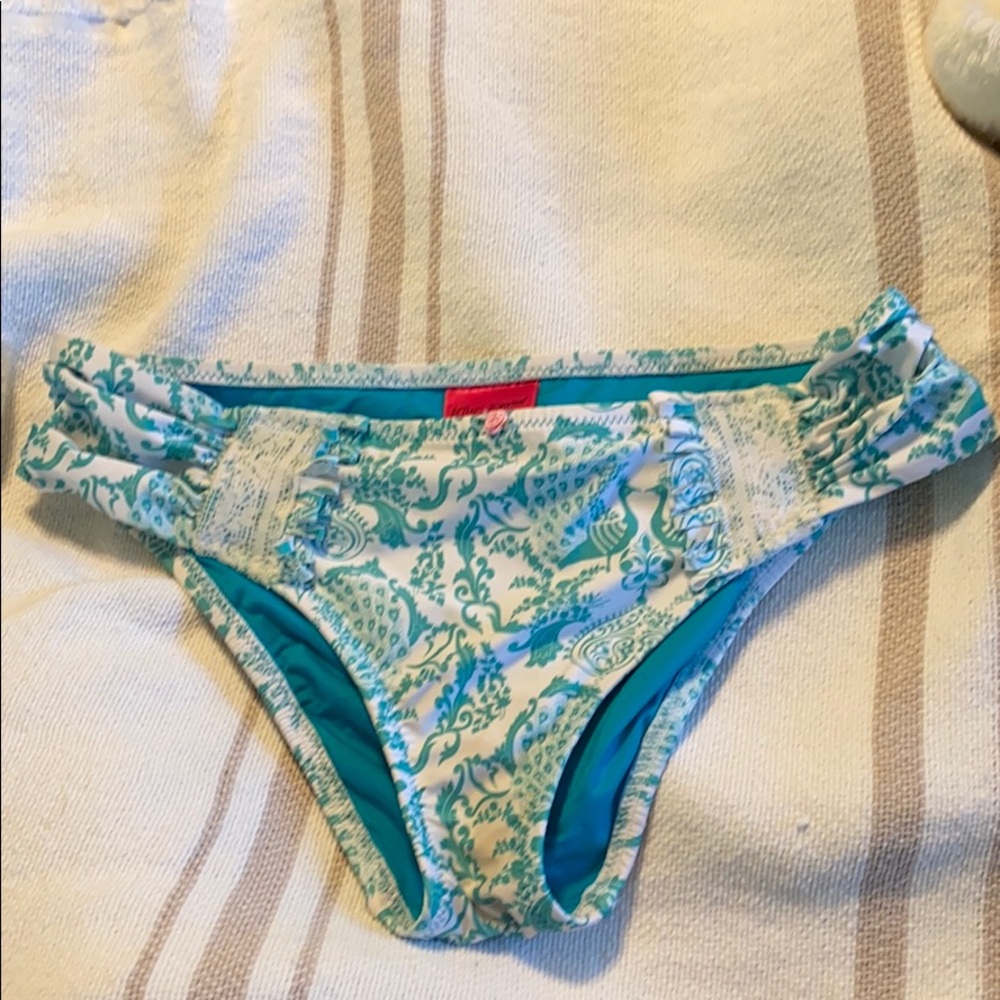 Betsey Johnson teal peacock print bikini bottom